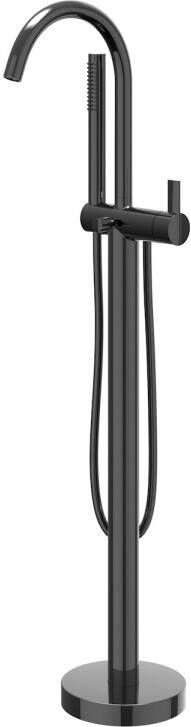 IVY Pact vrijstaande badmengkraan met draaibare uitloop doucheslang 150 cm en staafhanddouche 101 cm zwart chroom PVD