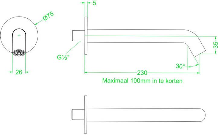 IVY Baduitloop 23cm 1 2" inkortbaar Geborsteld mat goud PVD 6903054
