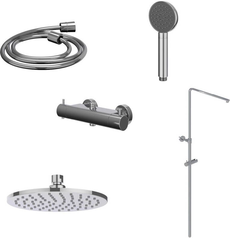 Ivy Bond Regendoucheset opbouw 20cm medium hoofddouche satin spray handdouche Chroom CSB1CRCD