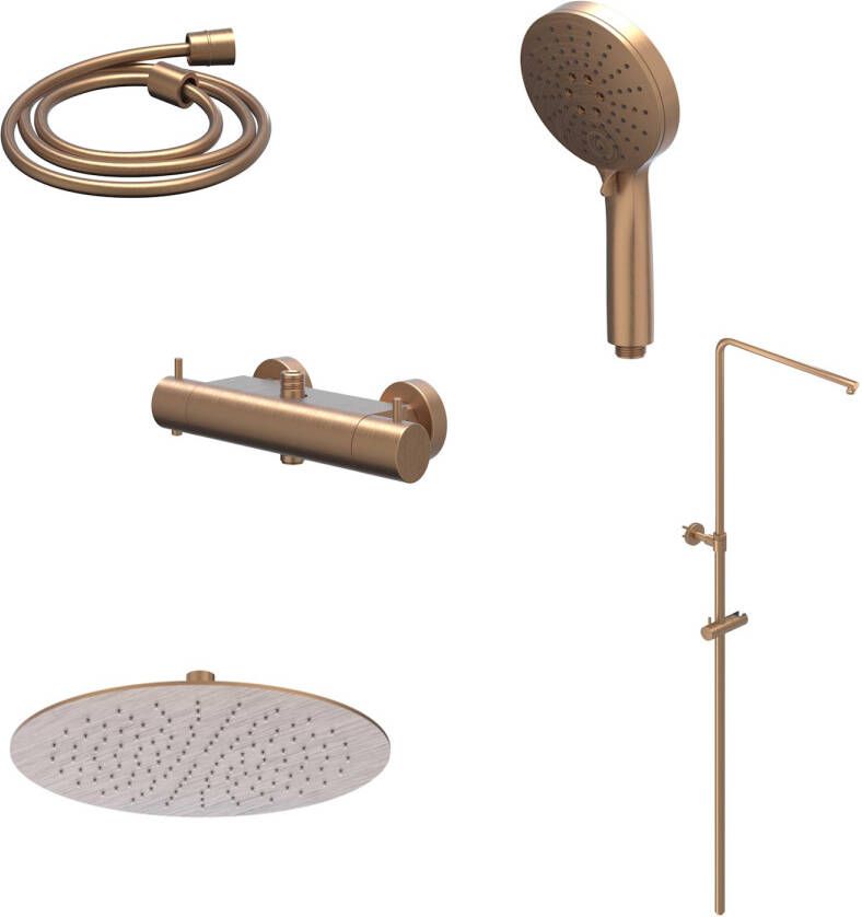 IVY Regendoucheset Bond Opbouw Thermostatisch 25 cm Slim Rond 3-Standen Handdouche Geborsteld Mat Koper PVD