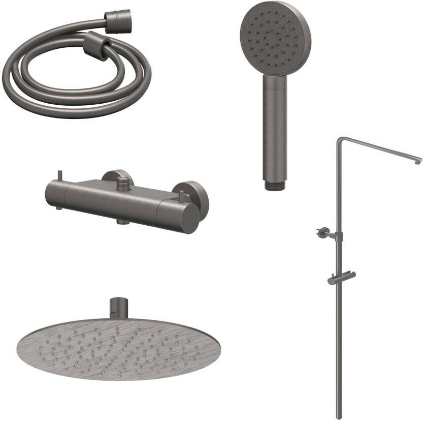 Ivy Bond Regendoucheset opbouw 25cm slim hoofddouche satin spray handdouche Geborsteld metal black PVD CSB1GMCB