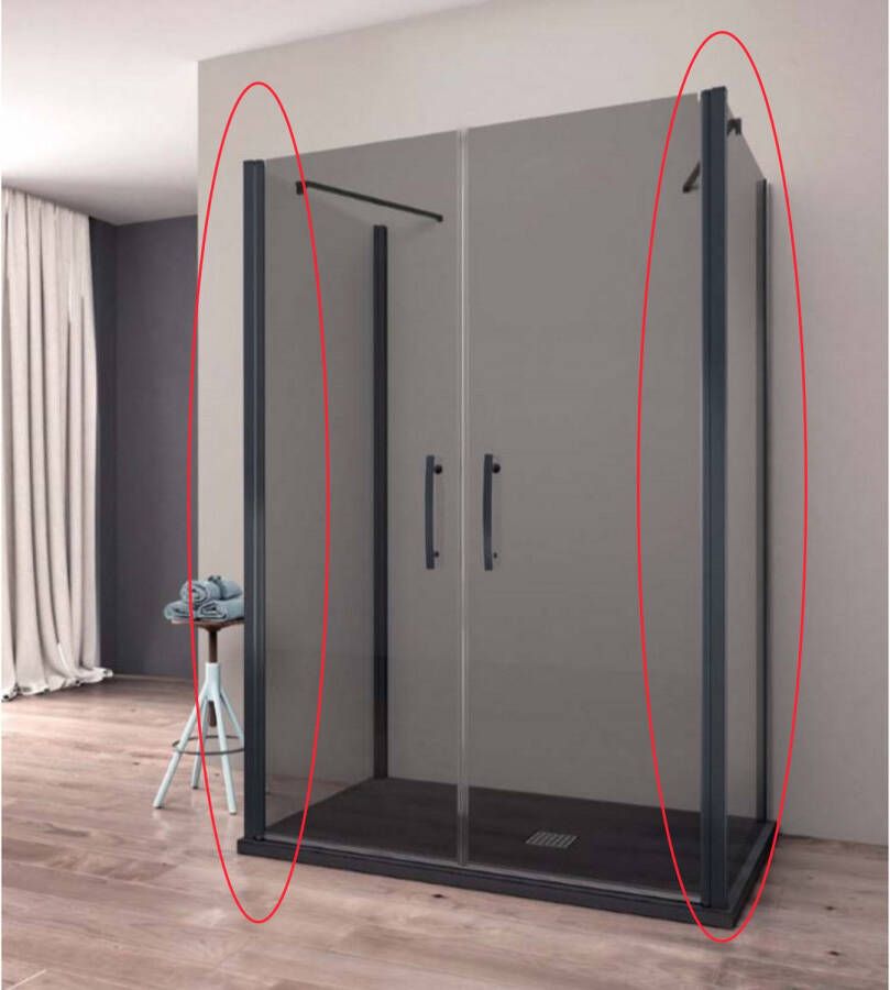 Lacus 2x Zijwand voor Douchecabine Giglio Black 70x190 cm Mat Zwart Profiel