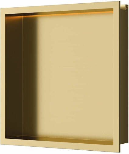 Luca Sanitair Inbouwnis 30x30x6 5 cm RVS Geborsteld Goud PVD + LED verlichting