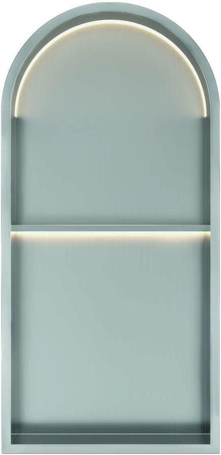 Luca Sanitair Inbouwnis Nissen 2-Vaks 74 5x36x7cm Met LED Verlichting 3000K RVS Geborsteld Nikkel