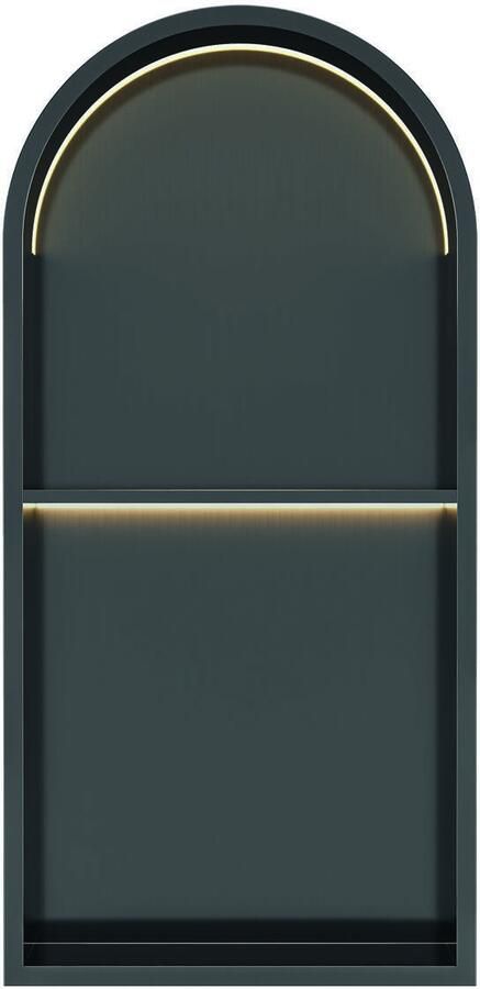 Luca Sanitair Inbouwnis Nissen 2-Vaks 74 5x36x7cm Met LED Verlichting 3000K RVS Gun Metal PVD