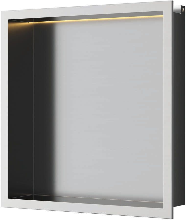Brauer Brushed Edition thermostatische inbouw badkraan met drukknoppen SET 04 met uitloop en 3-standen handdouche en doucheslang en wandaansluitbocht RVS geborsteld PVD