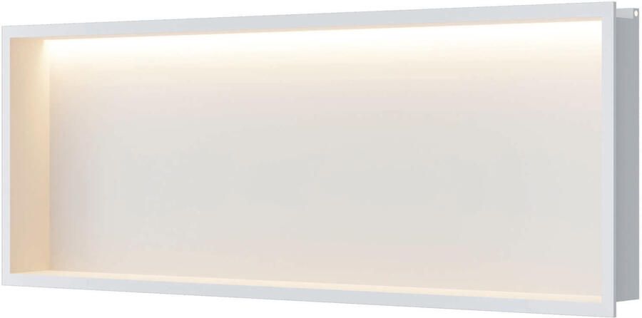 Luca Sanitair Inbouwnis Nissen 90x30x6 5cm Met LED Verlichting 3000K RVS Mat Wit