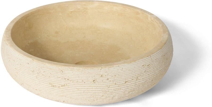 Luca Sanitair Opzetwastafel Luca Stone 42x42x13.5cm Buitenkant Gebeiteld Natuursteen Travertin