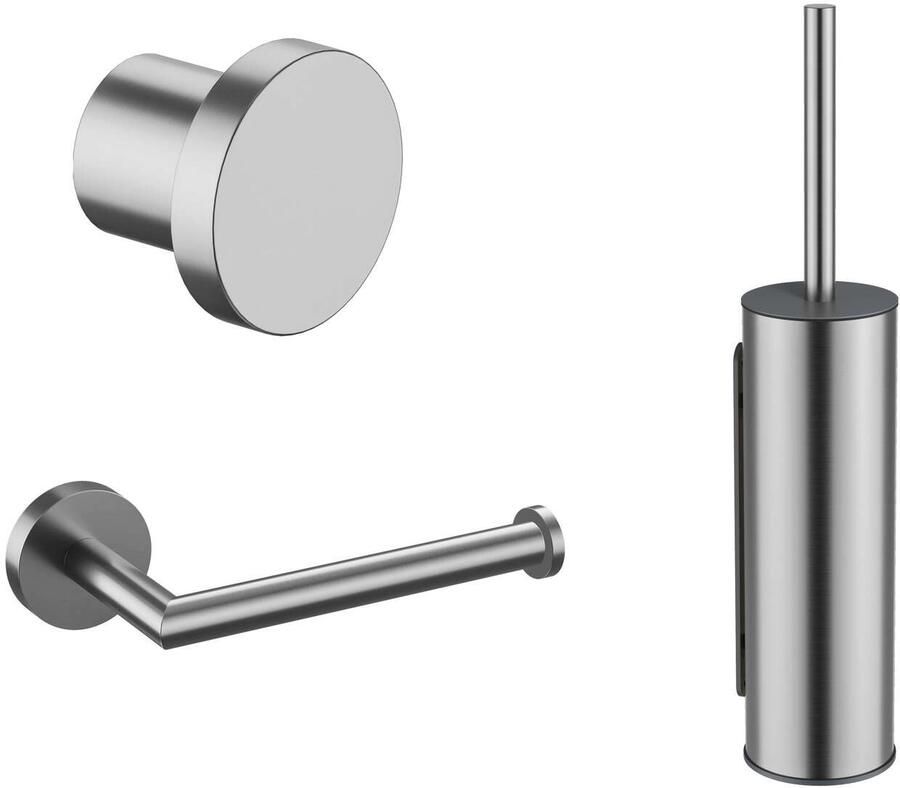 Luca Sanitair Toilet Accessoire Set Accessoires Met Rolhouder Borstelhouder En Haak RVS Geborsteld Nikkel