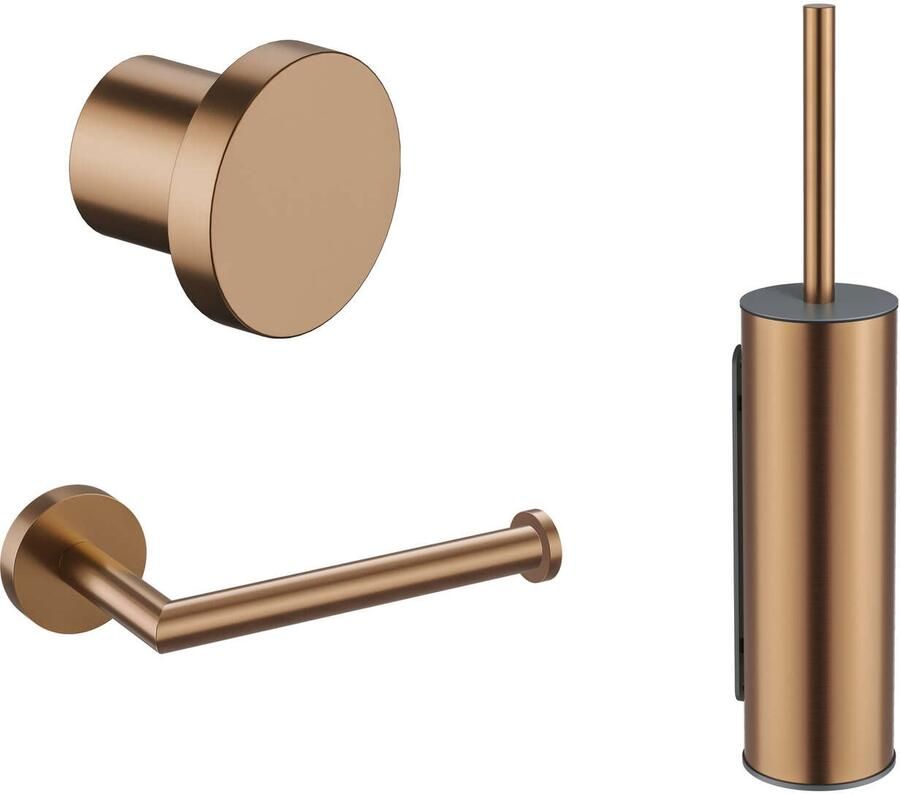 Luca Sanitair Toilet Accessoire Set Accessoires Met Rolhouder Borstelhouder En Haak RVS Geborsteld Koper PVD