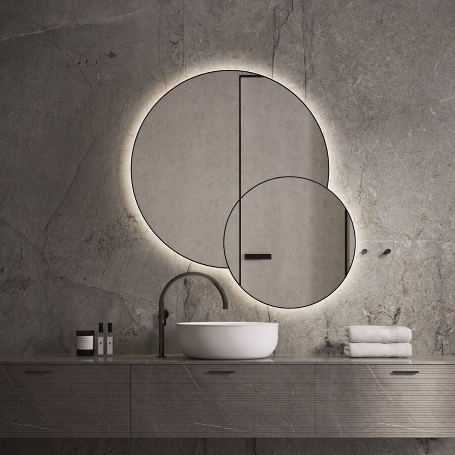 Martens Design Spiegel Arizona 80x50 cm met Verlichting Mat Zwart