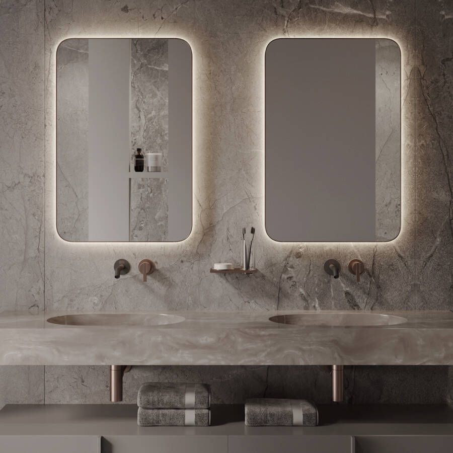 Martens & Meijer Spiegel Vegas 45x90 Cm Met Indirecte Verlichting En Spiegelverwarming Geborsteld Koper