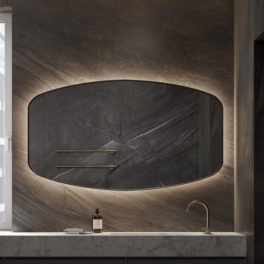 Martens & Meijer Spiegel Lissabon 120x75 Cm Met Indirecte Verlichting En Spiegelverwarming Mat Zwart