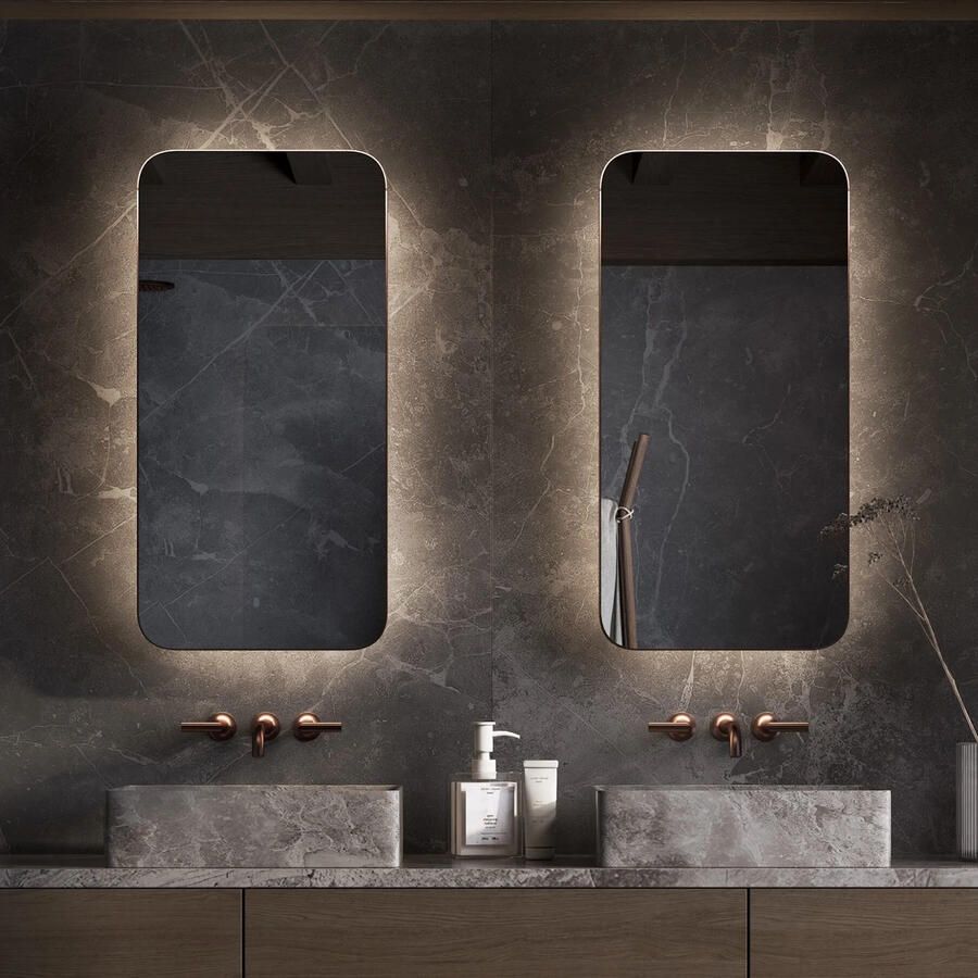 Martens & Meijer Spiegel Vegas 45x90 cm met Indirecte Verlichting Dimbare Sensor & Spiegelverwarming Mat Wit