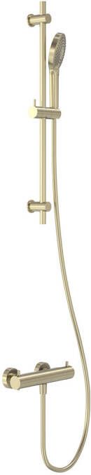 MAY Doucheset Opbouw met Thermostaat Incl. Glijstang Doucheslang 150 cm & 3-Standen Handdouche Geborsteld Mat Goud PVD