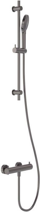 MAY Doucheset Opbouw met Thermostaat Incl. Glijstang Doucheslang 150 cm & 3-Standen Handdouche Geborsteld Carbon Black PVD