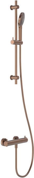 MAY Doucheset Opbouw met Thermostaat Incl. Glijstang Doucheslang 150 cm & 3-Standen Handdouche Geborsteld Mat Koper PVD