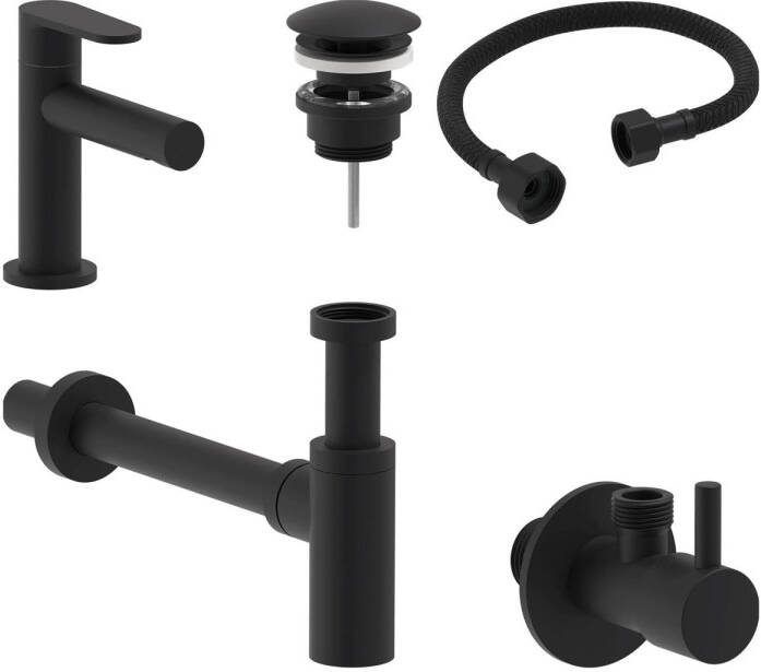 MAY Fonteinkraan Combiset+ Forma S Model Fonteinkraan Designplug Always Open Designsifon & Hoekstopkraan Mat Zwart PED