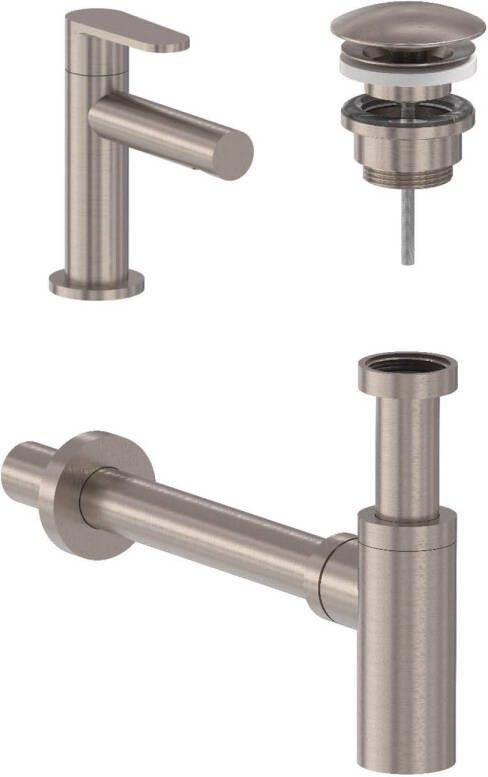 MAY Fonteinkraan Combiset Forma S Model Fonteinkraan Designplug Always Open & Designsifon Geborsteld Nickel PVD