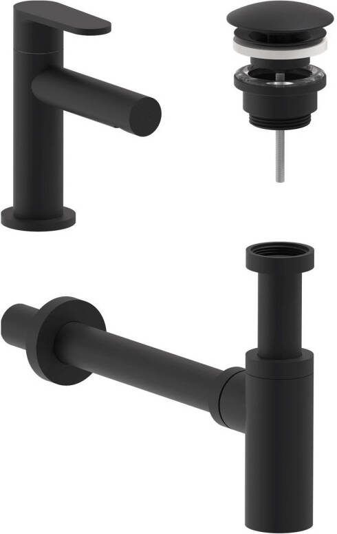 MAY Fonteinkraan Combiset Forma S Model Fonteinkraan Designplug Always Open & Designsifon Mat Zwart PED