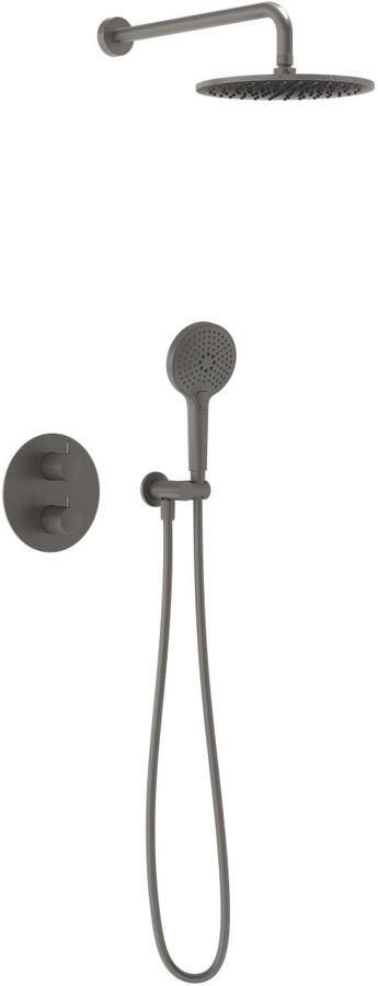 MAY Thermostatische Inbouwdoucheset Wandarm Inbouw Geborsteld Carbon Black Pvd