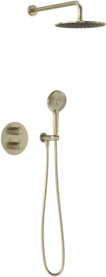 MAY Thermostatische Inbouwdoucheset Wandarm Inbouw Geborsteld Mat Goud Pvd