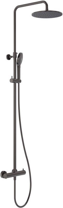MAY Regendoucheset Opbouw met Thermostaat Incl. 3-Standen Handdouche & Hoofddouche 25 cm Geborsteld Carbon Black PVD