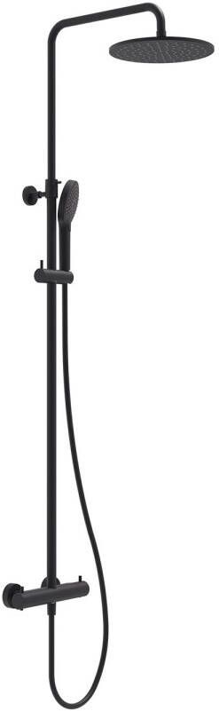 MAY Regendoucheset Opbouw met Thermostaat Incl. 3-Standen Handdouche & Hoofddouche 25 cm Mat Zwart PED