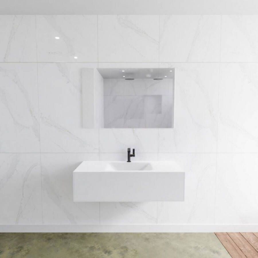 Mondiaz Badkamermeubelset LAGOM 110 cm Gecentreerde Waskom Solid Surface Met 1 Kraangat Mat Wit (1 lade)
