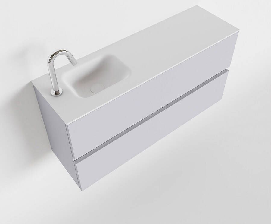 Mondiaz ADA Toiletmeubel 100x30x50cm met 1 kraangaten 2 lades cale mat Wastafel Lex links Solid Surface Wit FK75341960