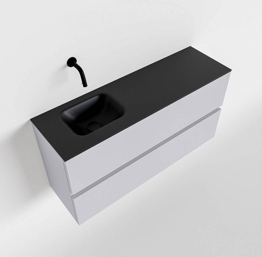 Mondiaz ADA Toiletmeubel 100x30x50cm met 0 kraangaten 2 lades cale mat Wastafel Lex links Solid Surface Zwart FK75342309