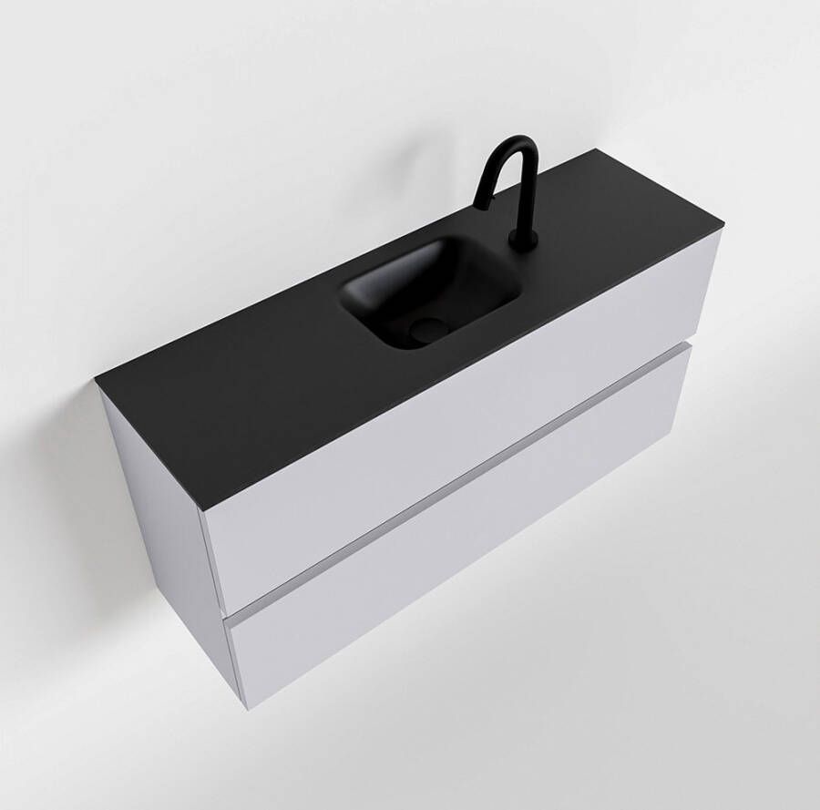 Mondiaz ADA Toiletmeubel 100x30x50cm met 1 kraangaten 2 lades cale mat Wastafel Lex midden Solid Surface Zwart FK75342306