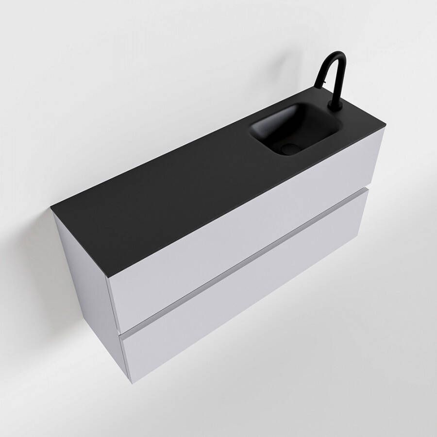 Mondiaz ADA Toiletmeubel 100x30x50cm met 1 kraangaten 2 lades cale mat Wastafel Lex rechts Solid Surface Zwart FK75342310