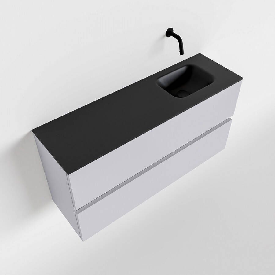 Mondiaz ADA Toiletmeubel 100x30x50cm met 0 kraangaten 2 lades cale mat Wastafel Lex rechts Solid Surface Zwart FK75342311