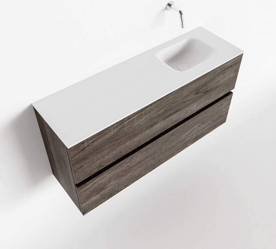 Mondiaz ADA Toiletmeubel 100x30x50cm 0 kraangaten 2 lades dark brown mat wasbak rechts Solid surface Wit FK75342021