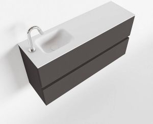 Mondiaz ADA Toiletmeubel 100x30x50cm met 1 kraangaten 2 lades dark grey mat Wastafel Lex links Solid Surface Wit FK75341786
