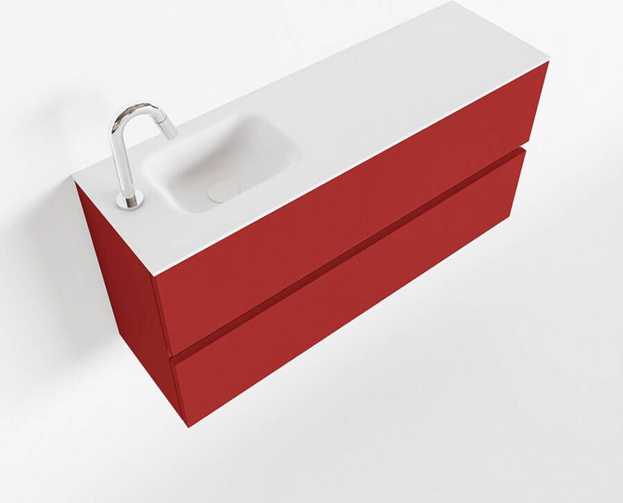 Mondiaz ADA Toiletmeubel 100x30x50cm met 1 kraangaten 2 lades fire mat Wastafel Lex links Solid Surface Wit FK75341902