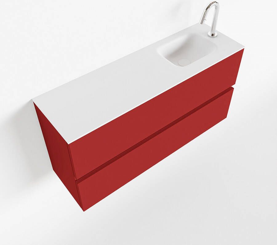 Mondiaz ADA Toiletmeubel 100x30x50cm met 1 kraangaten 2 lades fire mat Wastafel Lex rechts Solid Surface Wit FK75341904