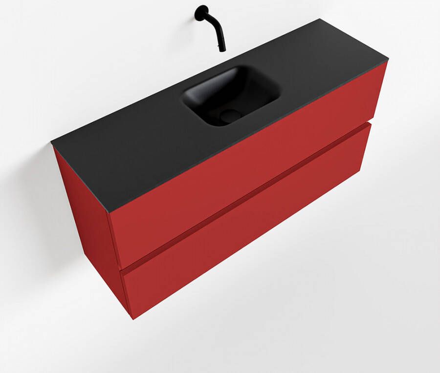 Mondiaz ADA Toiletmeubel 100x30x50cm met 0 kraangaten 2 lades fire mat Wastafel Lex midden Solid Surface Zwart FK75342249