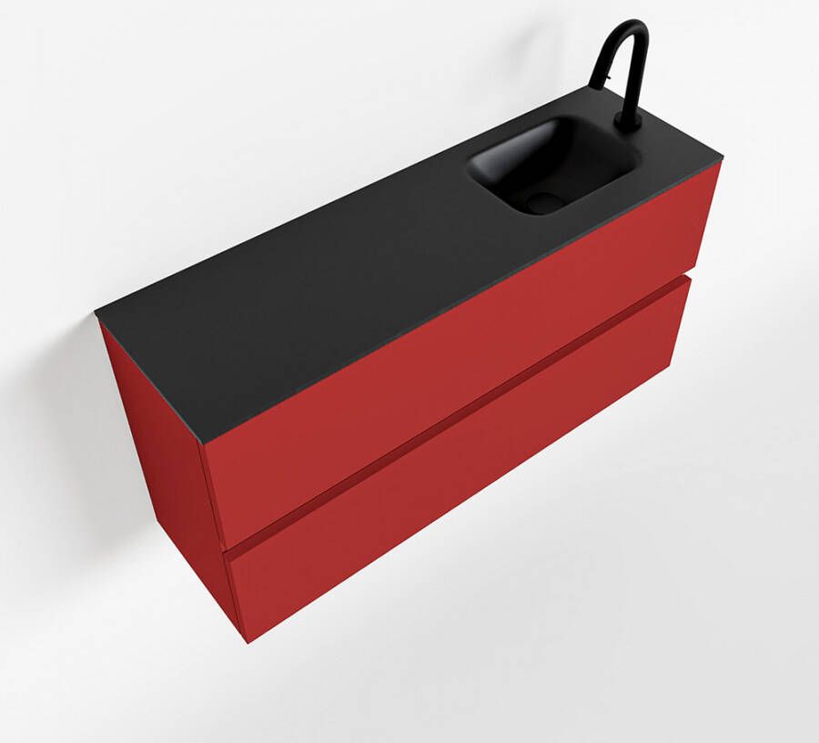 Mondiaz ADA Toiletmeubel 100x30x50cm met 1 kraangaten 2 lades fire mat Wastafel Lex rechts Solid Surface Zwart FK75342252