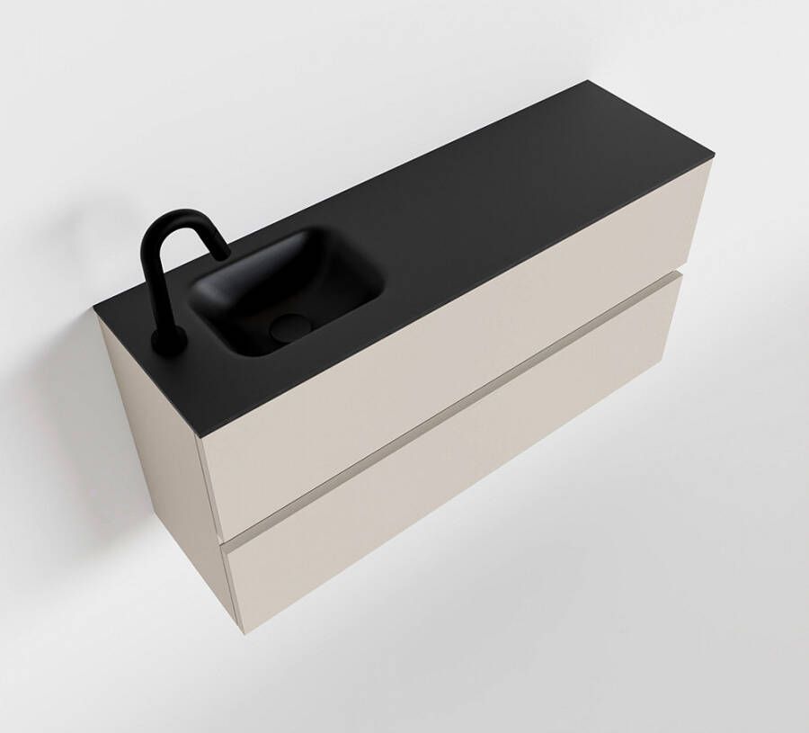 Mondiaz ADA Toiletmeubel 100x30x50cm met 1 kraangaten 2 lades linen mat Wastafel Lex links Solid Surface Zwart FK75342279