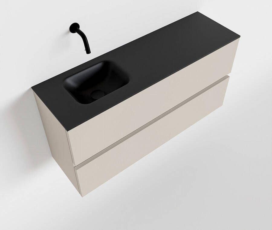 Mondiaz ADA Toiletmeubel 100x30x50cm met 0 kraangaten 2 lades linen mat Wastafel Lex links Solid Surface Zwart FK75342280
