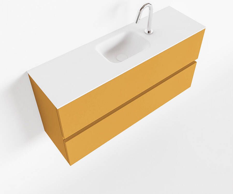 Mondiaz ADA Toiletmeubel 100x30x50cm met 1 kraangaten 2 lades ocher mat Wastafel Lex midden Solid Surface Wit FK75341871
