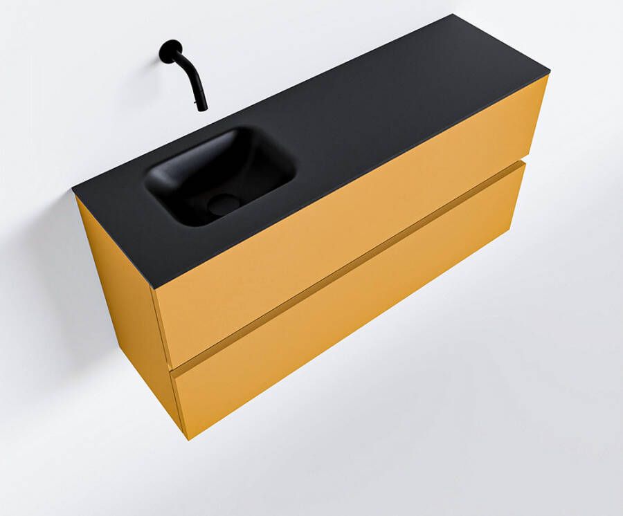 Mondiaz ADA Toiletmeubel 100x30x50cm met 0 kraangaten 2 lades ocher mat Wastafel Lex links Solid Surface Zwart FK75342222