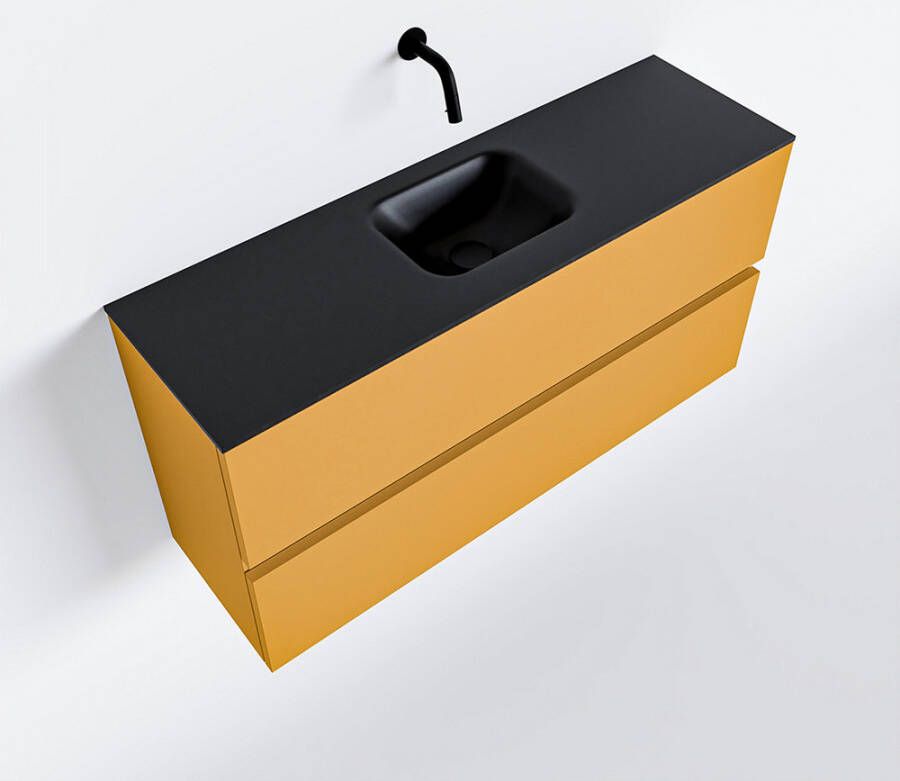 Mondiaz ADA Toiletmeubel 100x30x50cm met 0 kraangaten 2 lades ocher mat Wastafel Lex midden Solid Surface Zwart FK75342220