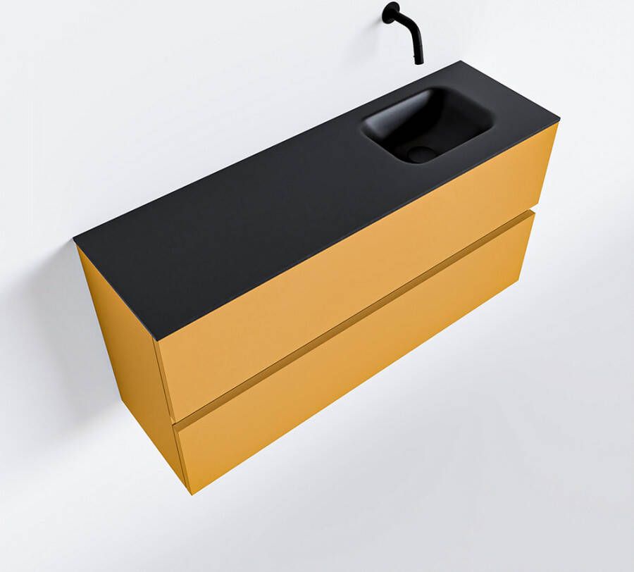 Mondiaz ADA Toiletmeubel 100x30x50cm met 0 kraangaten 2 lades ocher mat Wastafel Lex rechts Solid Surface Zwart FK75342224