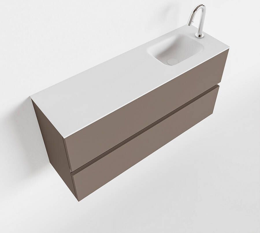 Mondiaz ADA Toiletmeubel 100x30x50cm met 1 kraangaten 2 lades smoke mat Wastafel Lex rechts Solid Surface Wit FK75341817