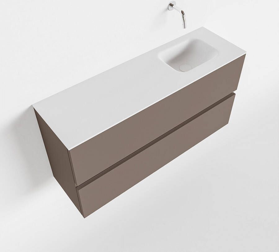Mondiaz ADA Toiletmeubel 100x30x50cm met 0 kraangaten 2 lades smoke mat Wastafel Lex rechts Solid Surface Wit FK75341818