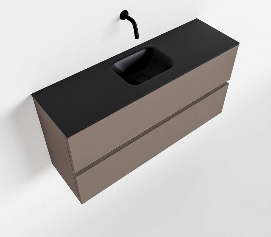 Mondiaz ADA Toiletmeubel 100x30x50cm met 0 kraangaten 2 lades smoke mat Wastafel Lex midden Solid Surface Zwart FK75342162