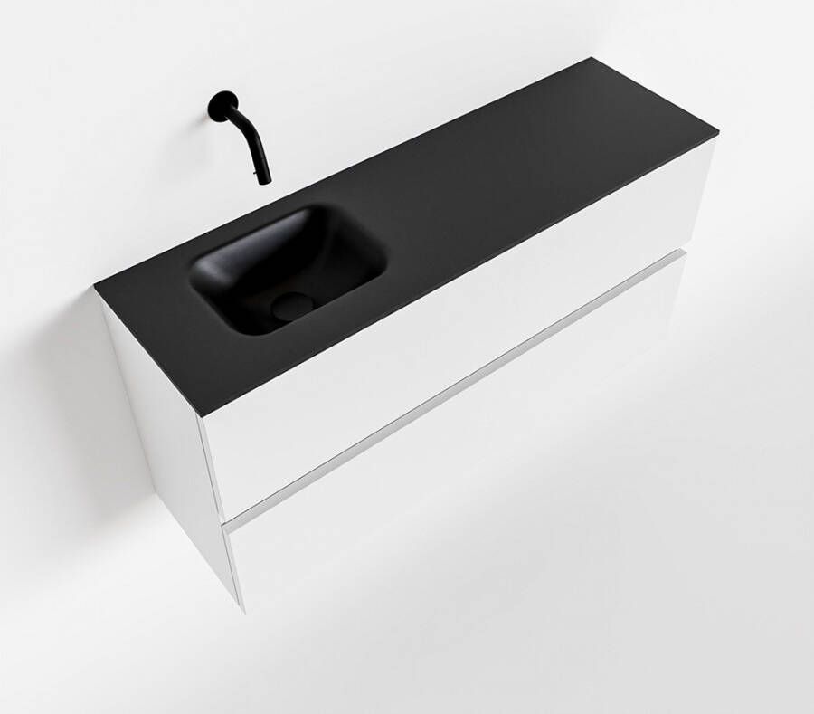 Mondiaz ADA Toiletmeubel 100x30x50cm met 0 kraangaten 2 lades talc mat Wastafel Lex links Solid Surface Zwart FK75342077